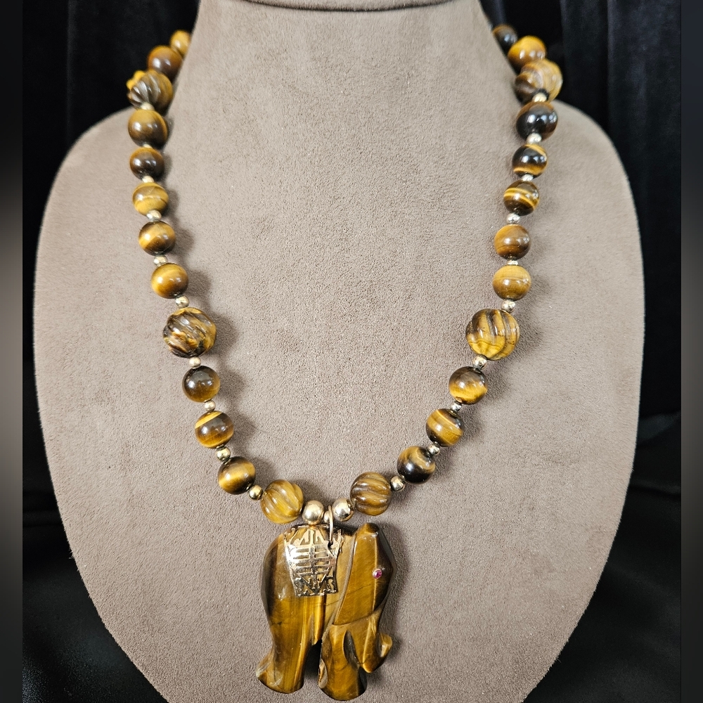 Tiger Eye Elephant Beaded Necklace